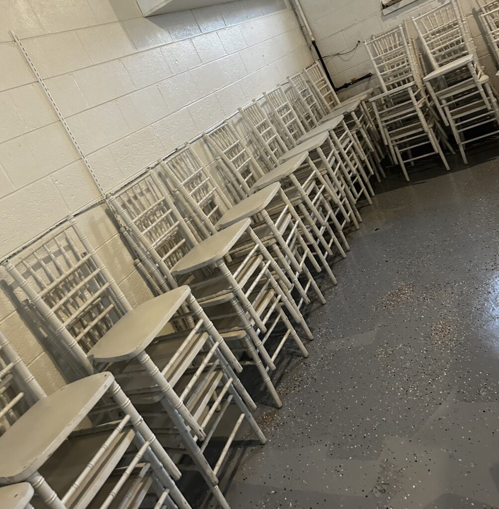50 White Wood Chivalry Chairs rental