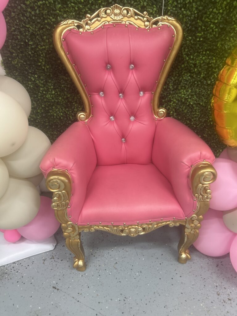 Pink toddler throne with gold trim rental